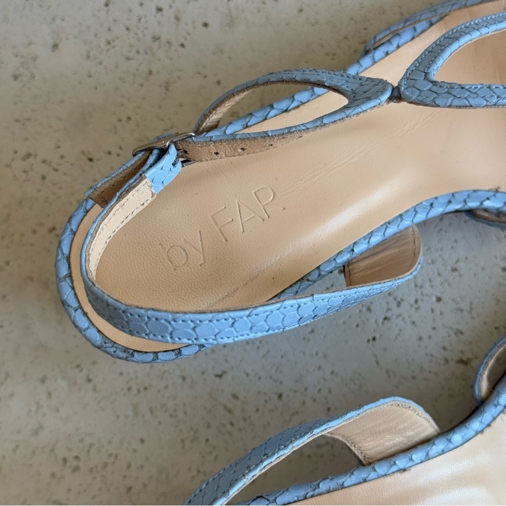 BY FAR Brigette pastel blue leather snake print sandals, size 36. - Picture 4 of 9